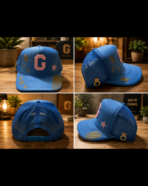 LGD Signature Trucker Hat Light Blue and Pink